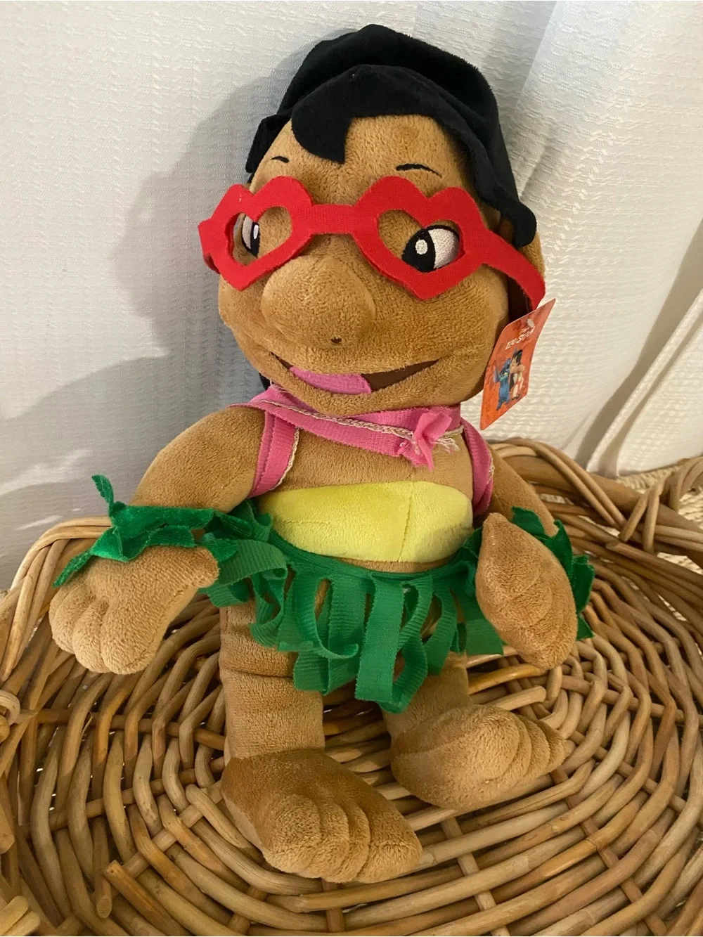 Disney Brown Plush Hula Doll with Red Heart Glasses and Green Skirt Lilo